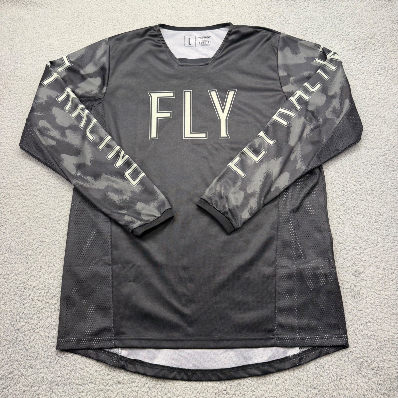 Fly Racing Kinetic 5807 Mens Size Large Black Mesh Panels Camo Motocross Jersey gallery