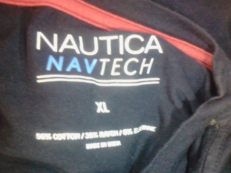 Nautica Navtech long sleeve shirt dark blue/red/white stripes XL gallery