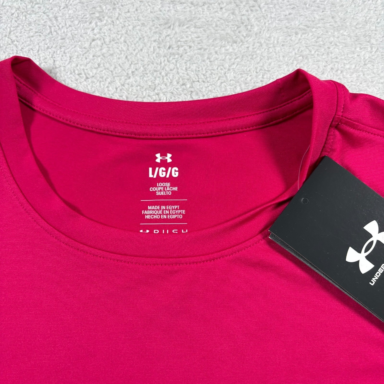 Under Armour Rush Vanish Energy T Shirt Mens Large Pink Logo Side Slit Athletic gallery