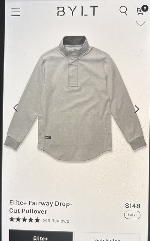 BYLT Elite+ Fairway Drop-Cut Pullover Heather Gray Men’s Large gallery