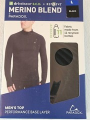Paradox Men’s 1/4 Zip Merino Blend Performance Base Layer Top, Black, Size L