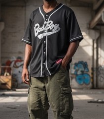 Bad Boy Invisible Bully Biggie Smalls 72 Black Baseball Button Front Jersey Sz L