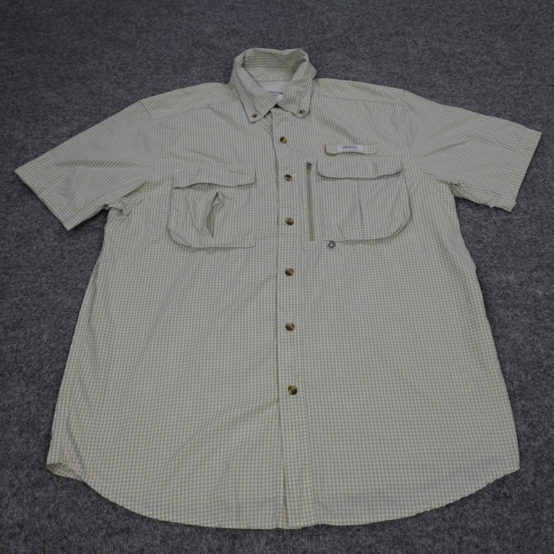 Gander Mountain Guide Series Shirt Mens Medium Beige Check Short Sleeve Fishing gallery