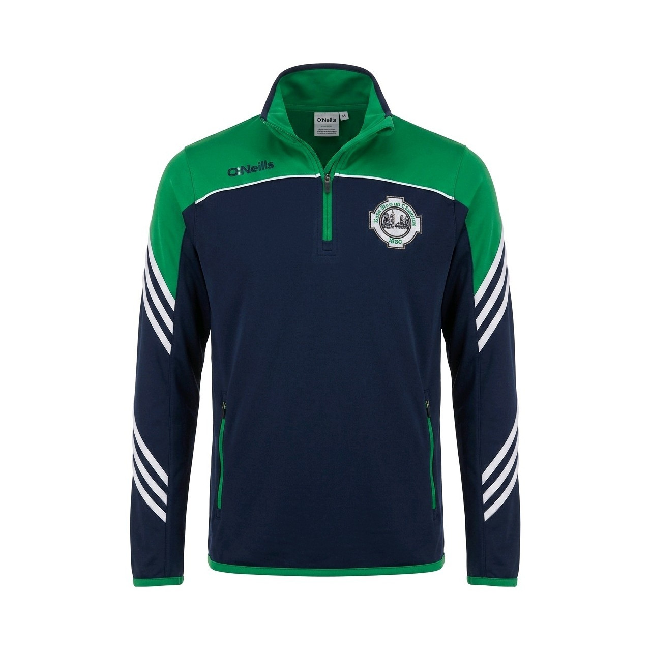 O'Neills Men's S Colorblock 1/4 Zip Pullover Green Navy White High Neck Pockets gallery