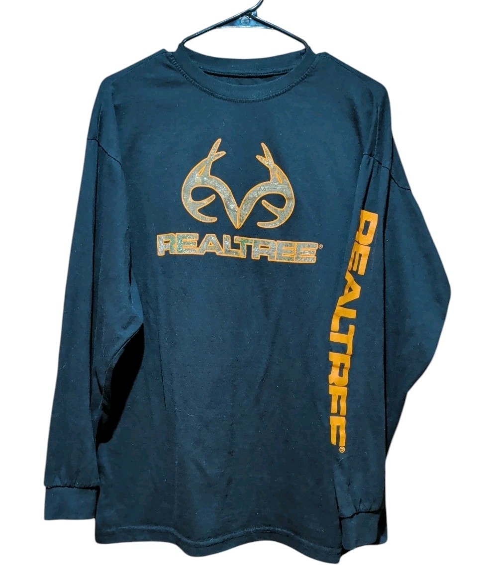 Realtree Mens Large Long Sleeve Shirt Black Camo Logo gallery