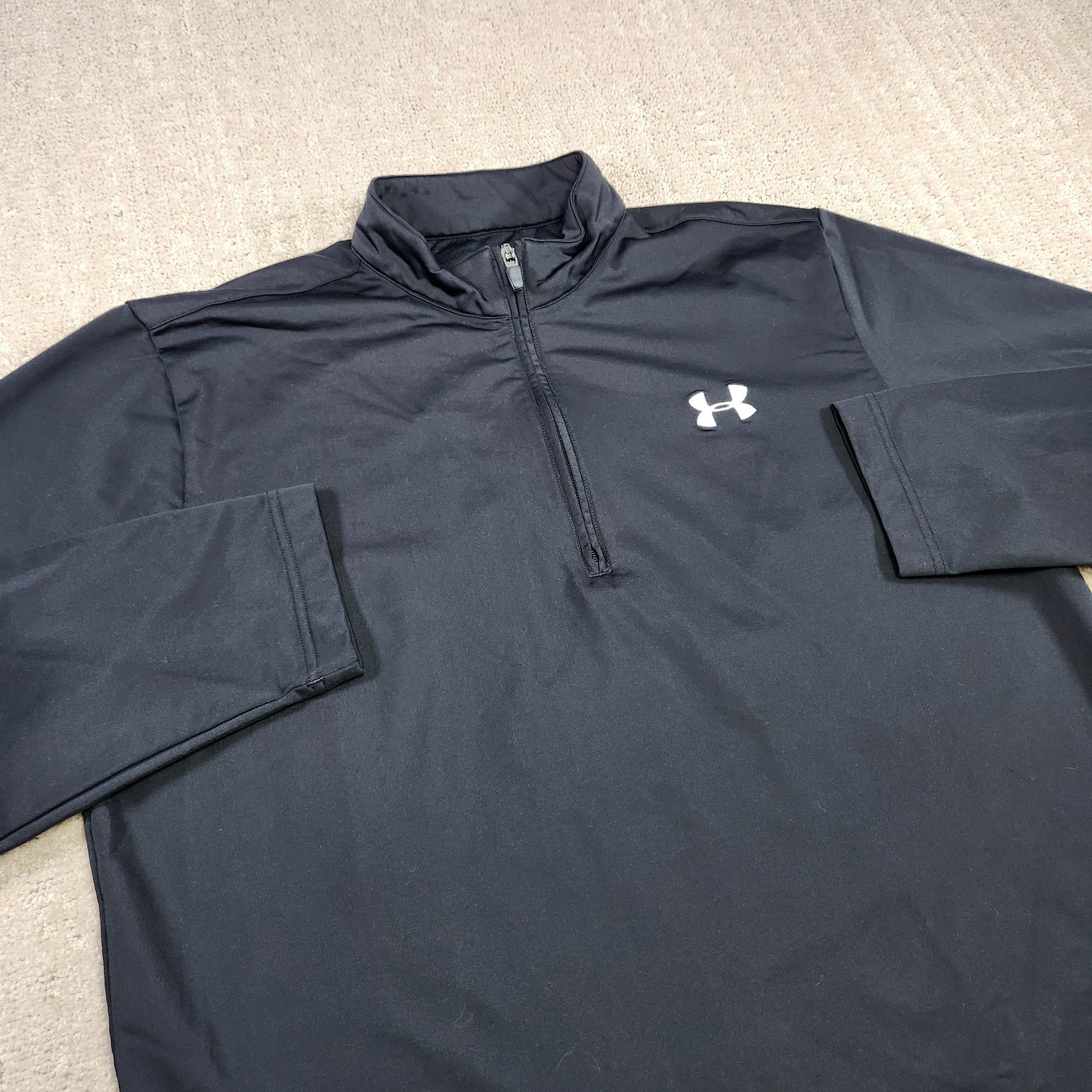 Under Armour Sweatshirt Men Large Fleece Lined Black 1/4 Zip Pullover Mock Neck gallery