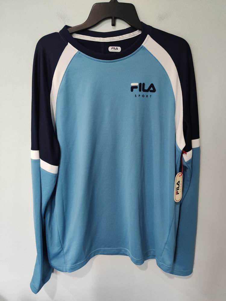 Fila Sport Long Sleeve Performance Shirt Men’s Large Blue Navy Colorblock NWT