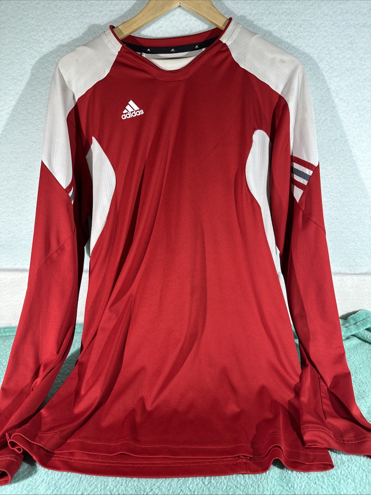 Adidas Shirt Mens Large Red White ClimaCool Soccer Goalie Jersey Mens gallery