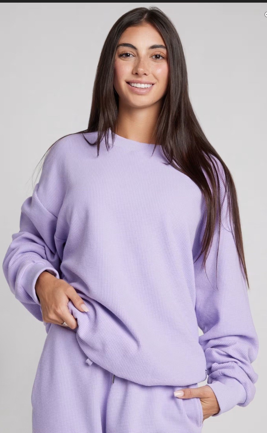 Comfrt Waffle Lounge Long Sleeve Crew Neck Shirt Lavender Unisex Sz Medium M gallery