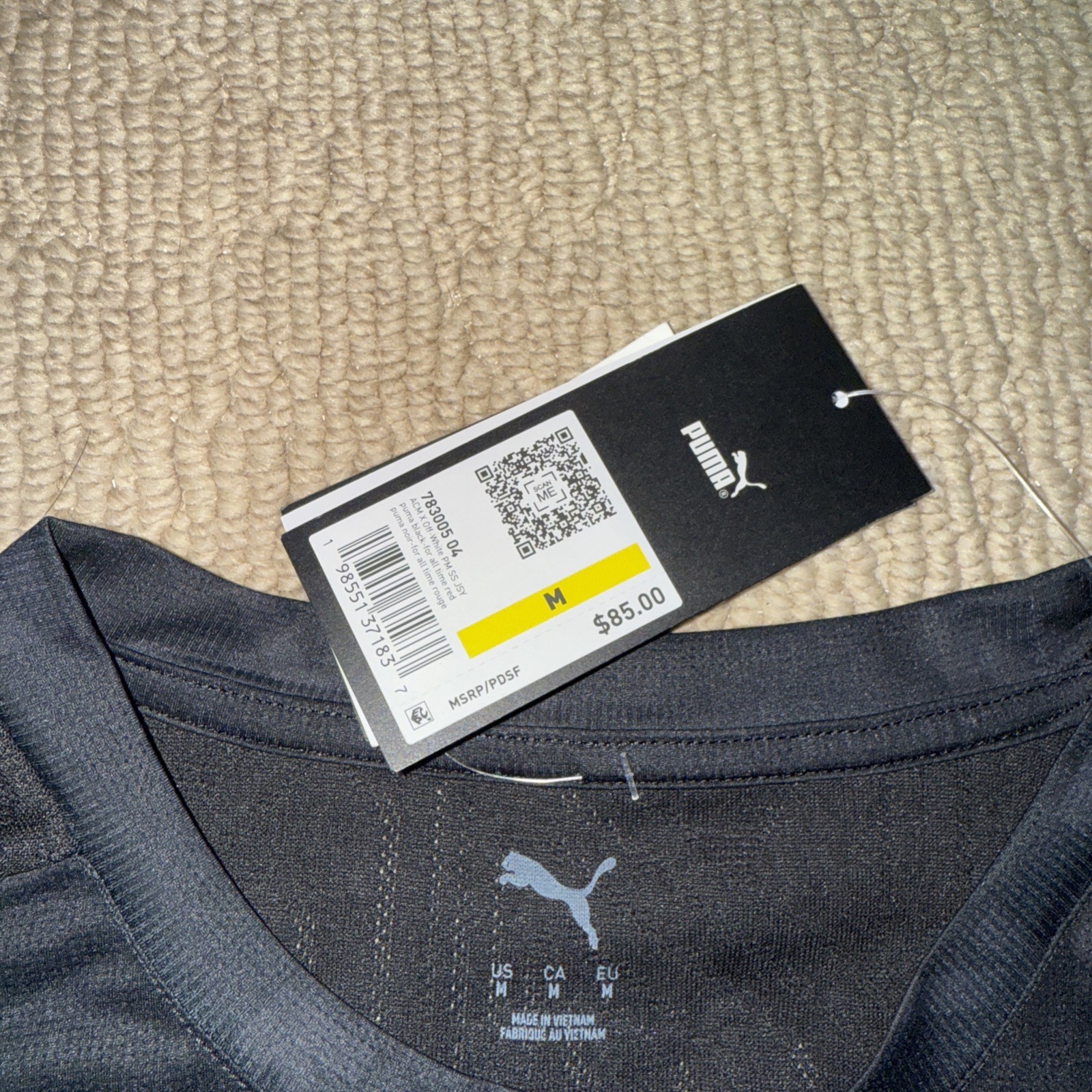 NWT PUMA x Off White AC Milan Pre Match Soccer Jersey Black RARE gallery
