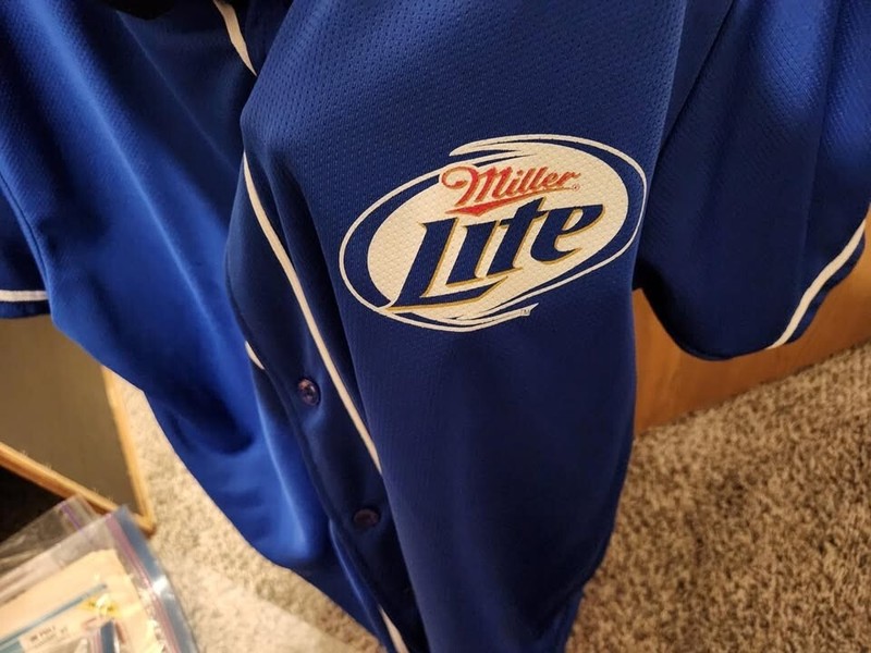 BRAND NWOT AUGUSTA SPORTSWEAR MILLER LITE FULL BUTTON UP BASEBALL JERSEY MEN'S S gallery