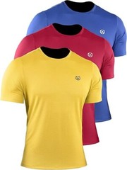 3 Pack Men’s Neleus Running Athletic Shirts Short Sleeve Red Yellow Blue S