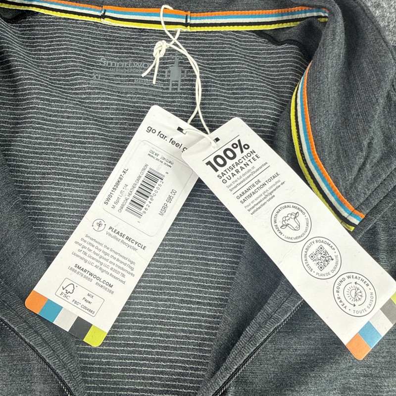 Smartwool Mens XL Merino Sport 150 1/4 Zip Pullover Gray Neon Yellow Base Layer gallery