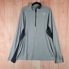 Reebok Athletic Top Mens XL Heather Gray Stretch Logo Mock Neck Quarter Zip