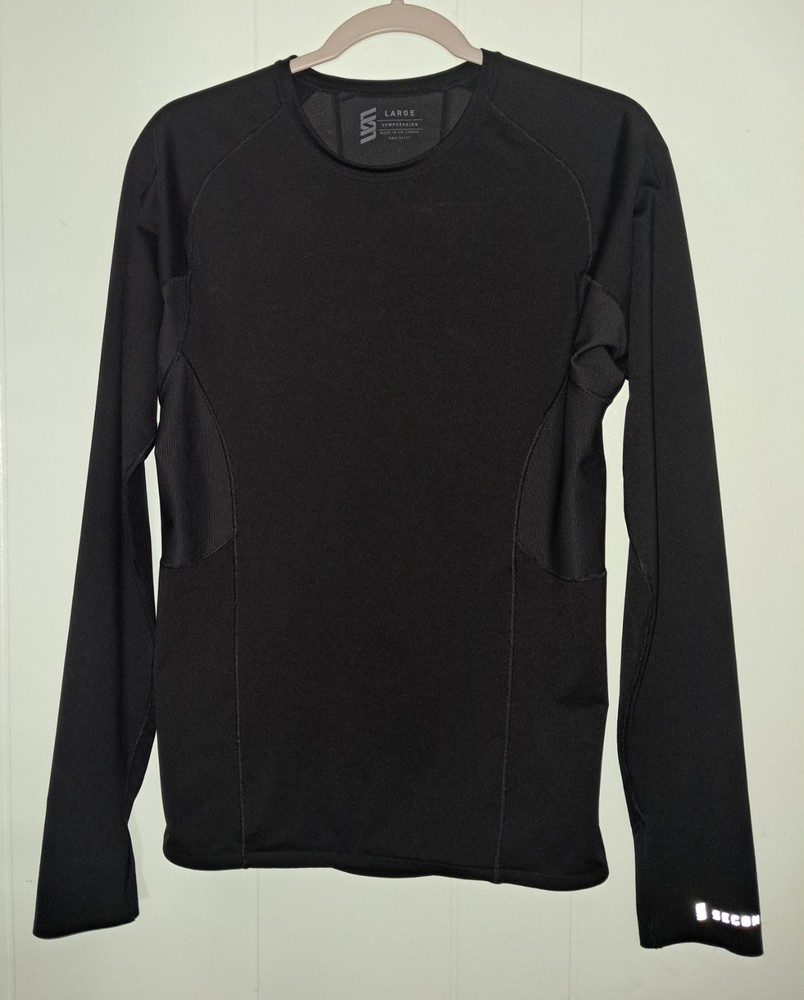 Second Skin Compression Long Sleeve Crew Black Pullover Shirt Mens Size Large