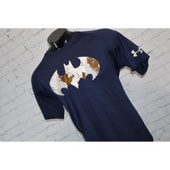 Under Armour Gym T-Shirt Mens XL Blue Batman Camo Logo HeatGear Loose Fit