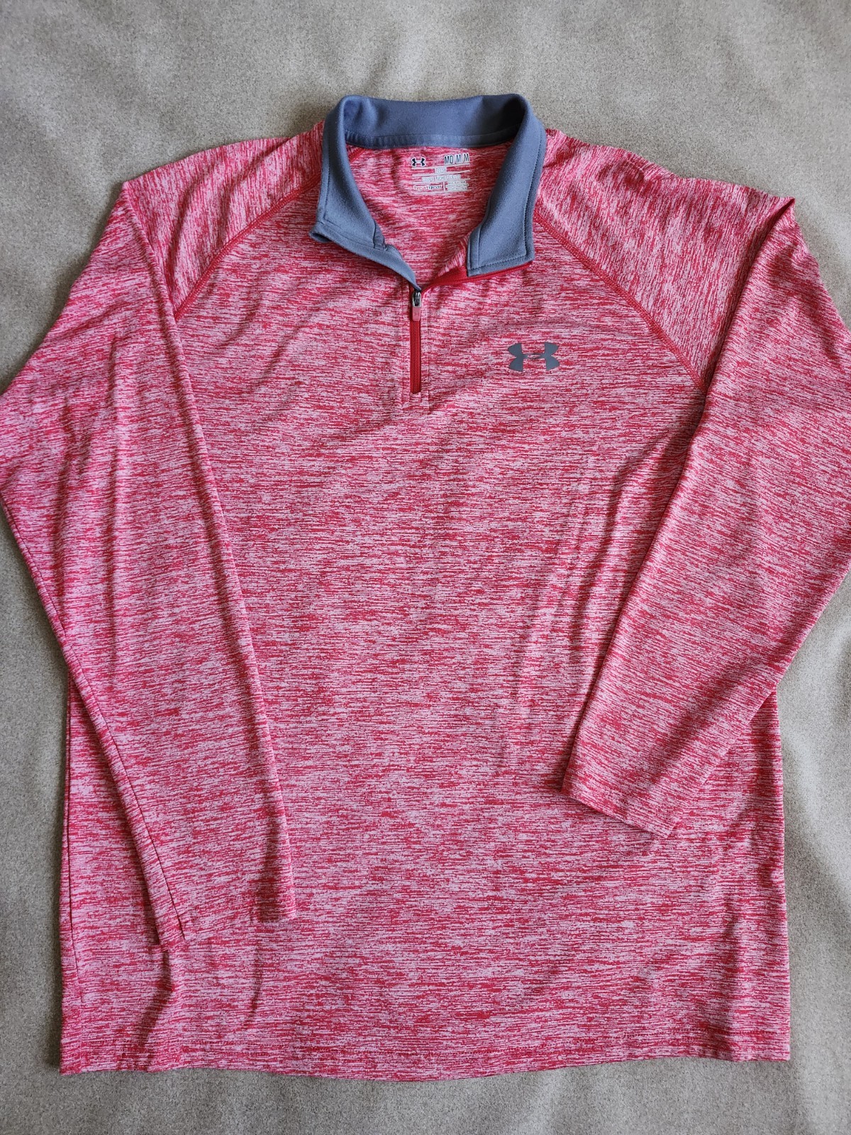 Under Armour UA Tech 1/2 Zip long-sleeve shirt in a red heathered pattern. gallery
