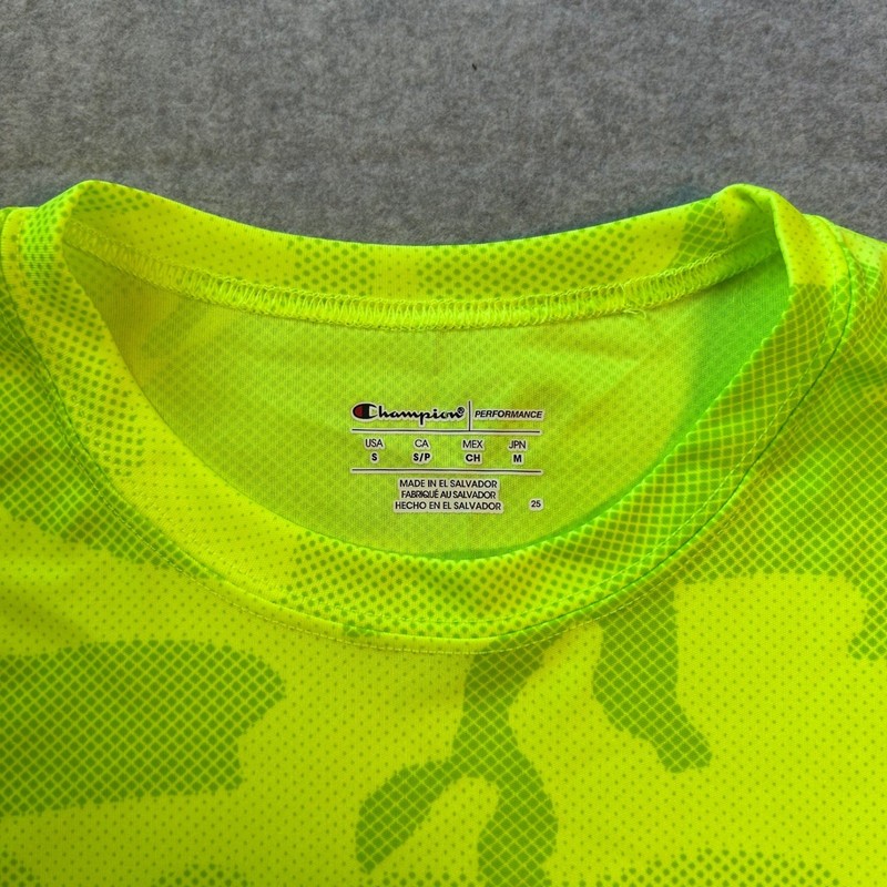 Champion Performance T Shirt Tee Neon Green Camo Athletic Gym Mens Size Small gallery