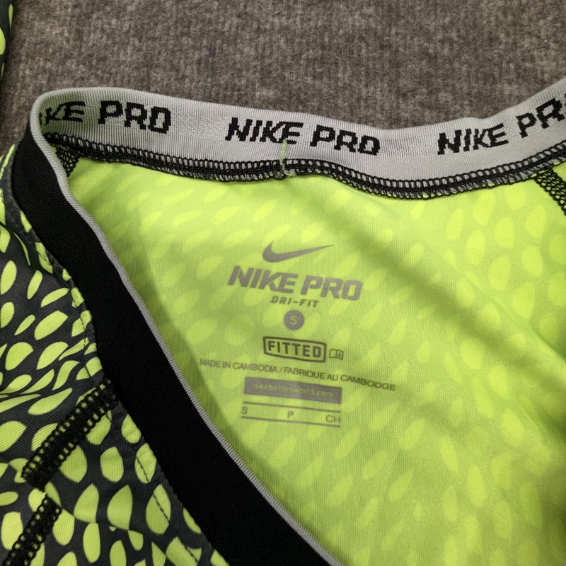 Nike Pro Compression Shirt Womens S Volt Green Snakeskin Dri-FIT Long Sleeve Top gallery