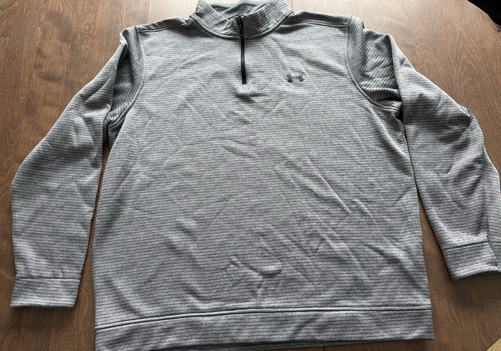 Under Armour Golf Pullover Gray Striped 1/4 Zip Mock Neck Water Resistant Men's…