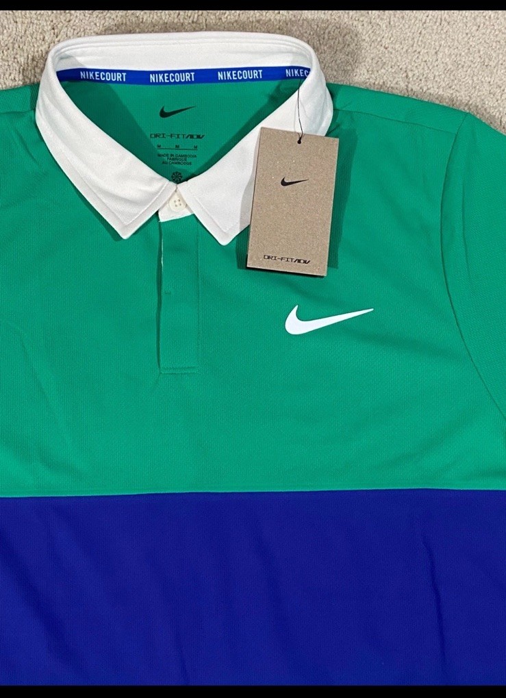 Original Nike Court Advantage Slam Green Blue Long Sleeve IB8141-324 Mens Size M gallery