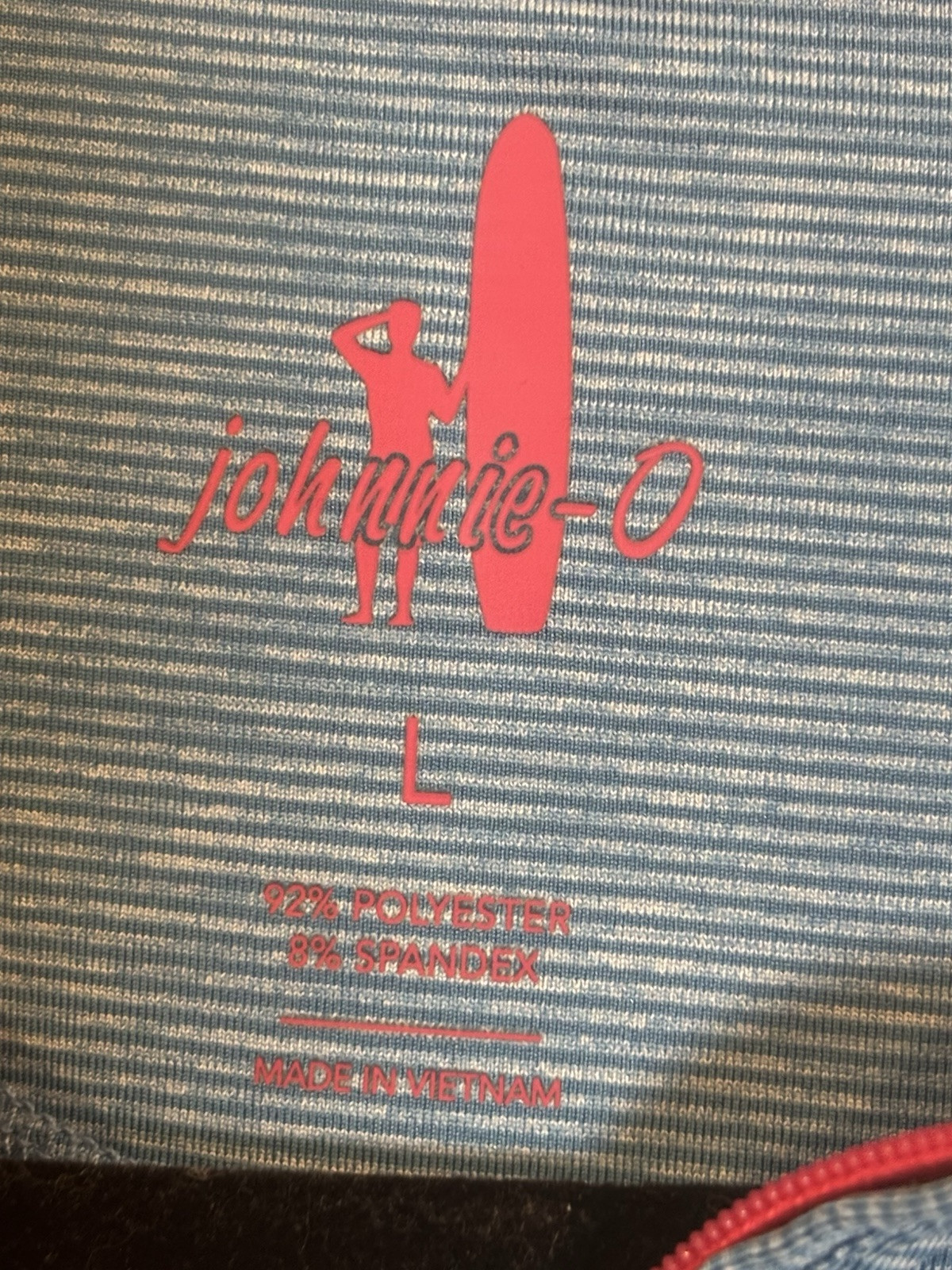 Johnnie-O 1/4 Zip Long Sleeve Performance Pullover Mens L Light Blue Thin Stripe gallery