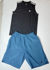 Adidas Men’s Activewear Set: Black Tank Top & Blue Performance Shorts – Size L