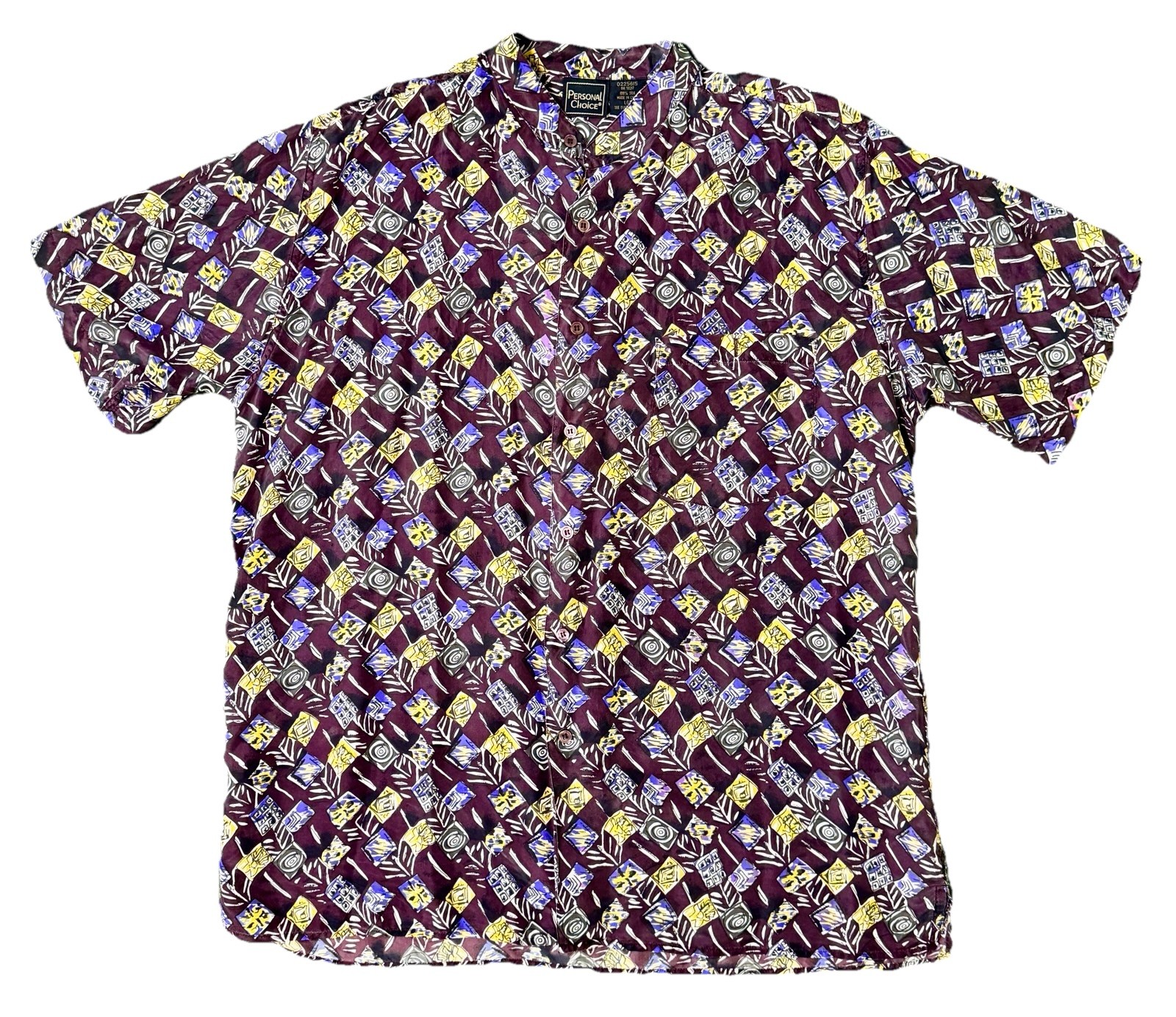 Vintage Men 100% Silk Shirt Abstract Geometric Print Short Sleeve Button Up Lg gallery