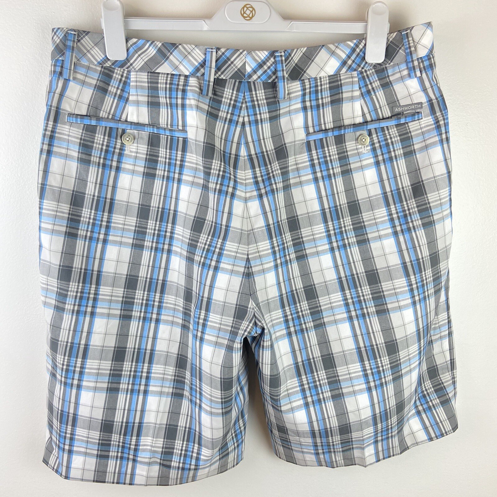 ASHWORTH MEN'S Blue,White and Gray Plaid Golf Shorts Size 38 gallery