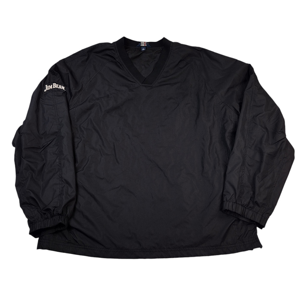 Jim Beam Windbreaker Men XL - Black V-Neck, Long Sleeve Pullover, Pockets Vented