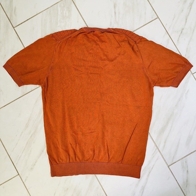 Vesbul Turkish Brand Men's XXL Orange Cable Knit Short Sleeve Sweater Rare gallery