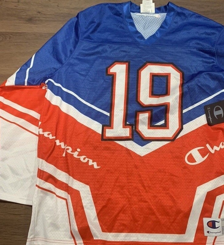 Champion Blue & White Long Sleeve Hockey Jersey RED WHITE BLUE USA MEN'S SZ L gallery
