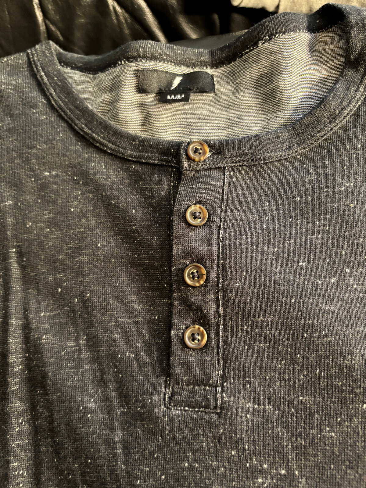 Thunderbolt brand shirt Med Henley collar black minty studio wardrobe sale gallery