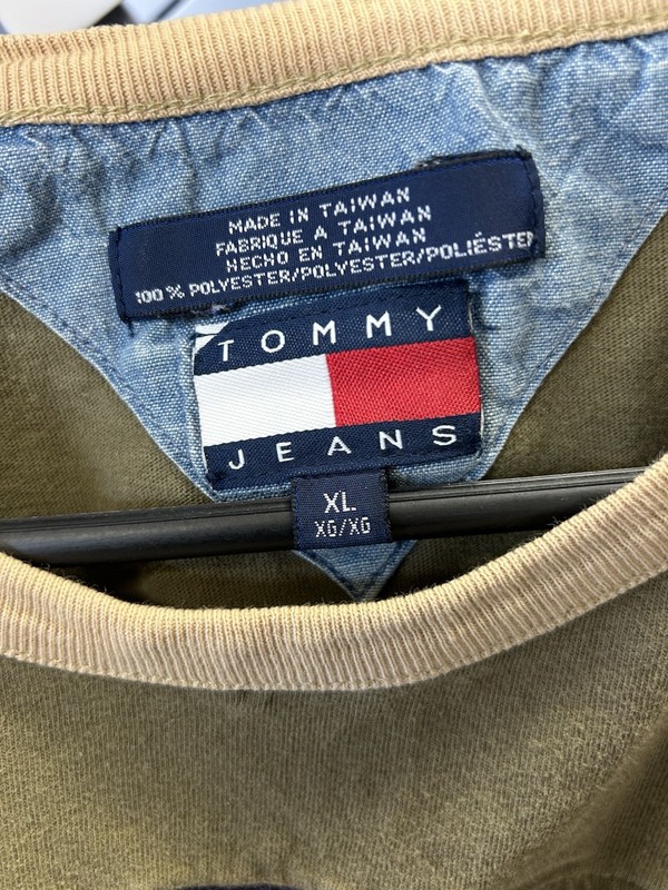 Vintage Tommy Jeans Olive Sleeveless Tank Top Men’s XL Flag Logo 90s Y2 gallery