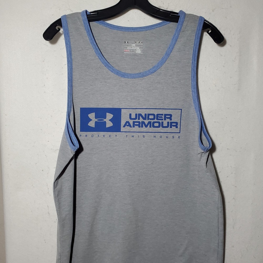 Under Armour Tank Top Mens Medium White Sleeveless Crew Neck Cotton Grey