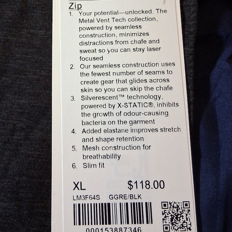 Lululemon Metal Vent Tech 1/2 Zip 2.0 Graphite Grey Black XL LM3F64S New gallery