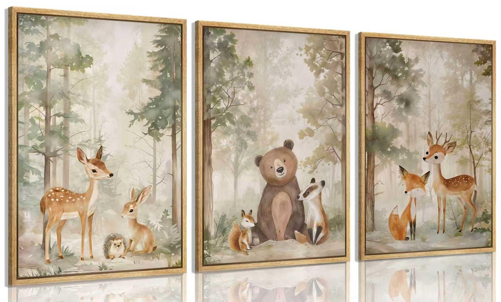 Framed Woodland Animal Nursery Canvas wall art Wild Animals Forest Paintings Pic gallery