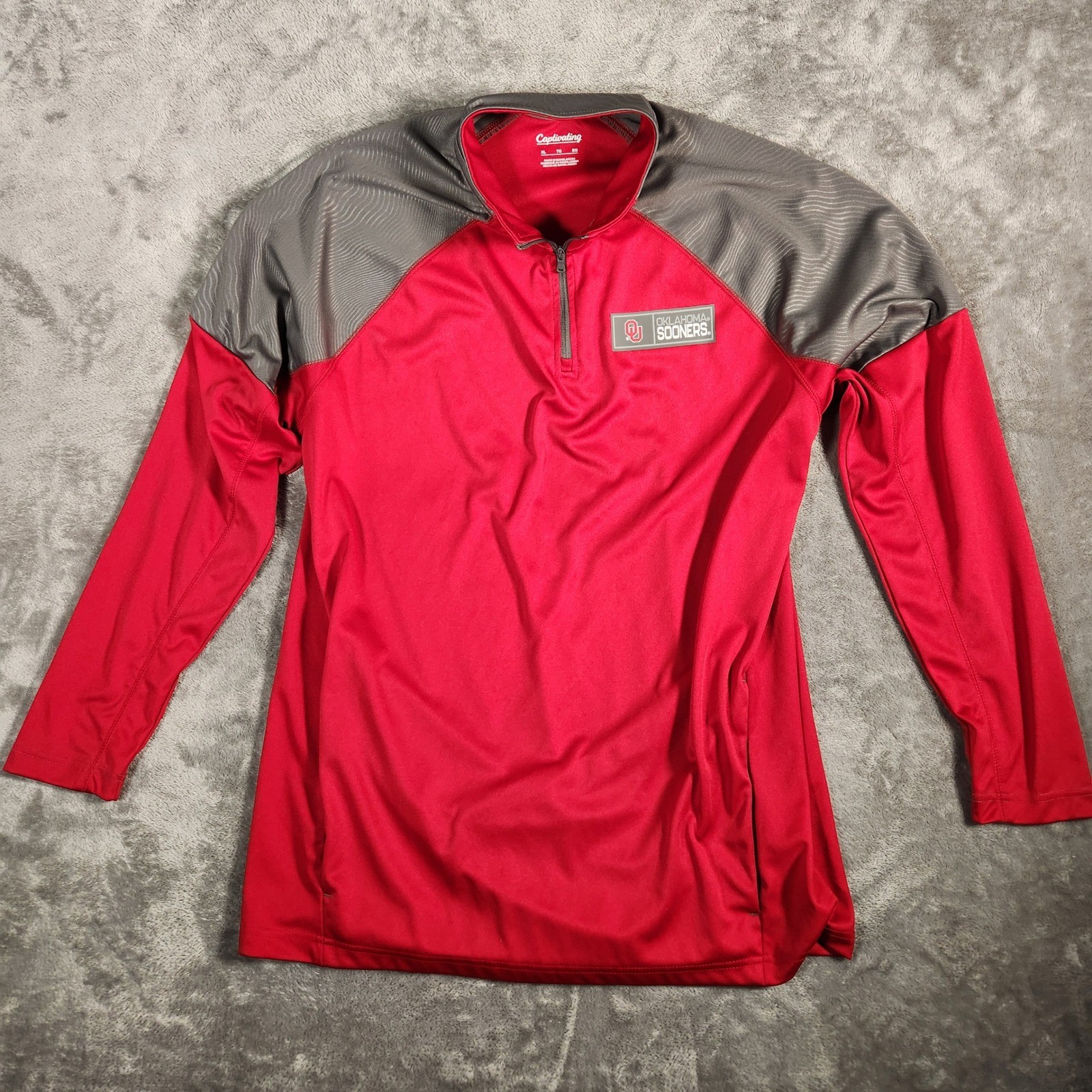 Oklahoma Sooners Captivating Quarter Zip Pullover Shirt Men's XL Red Gray OU gallery