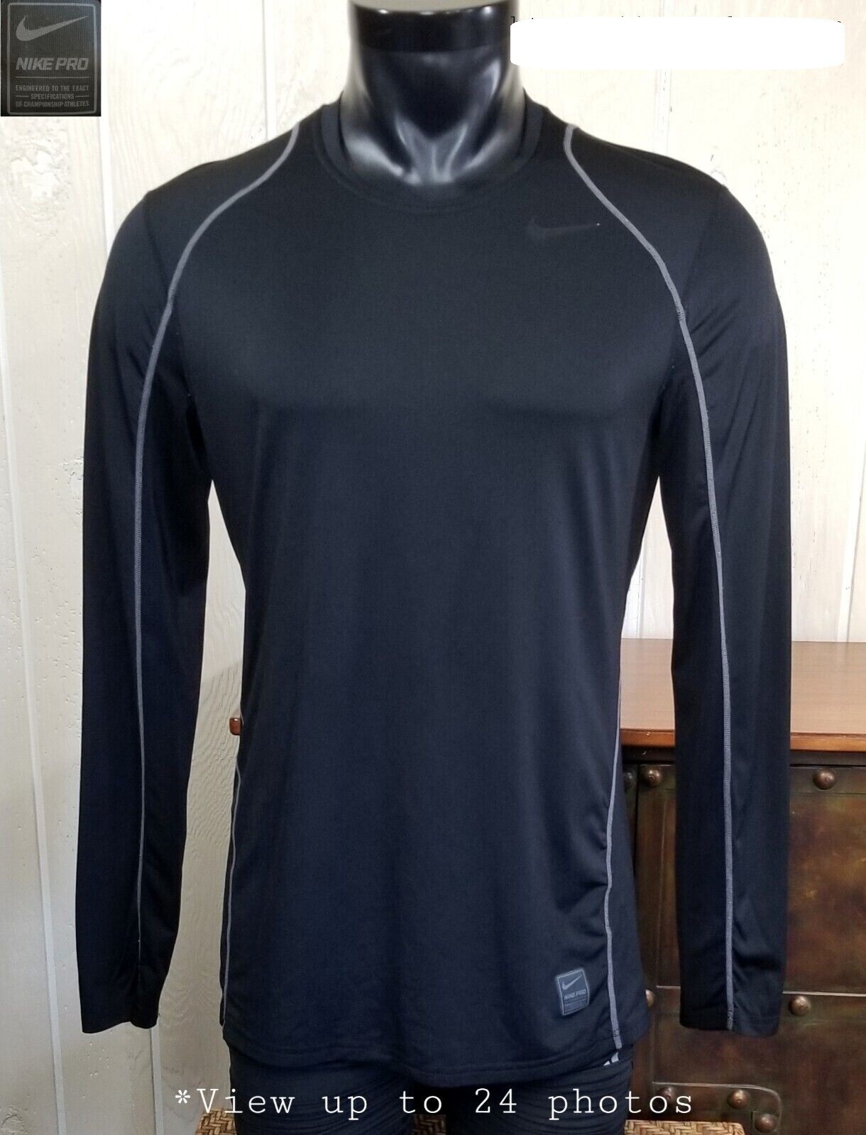 NikePro Dri-Fit Vent Tech Run Training Long Sleeve Black Activewear Shirt Sz M gallery