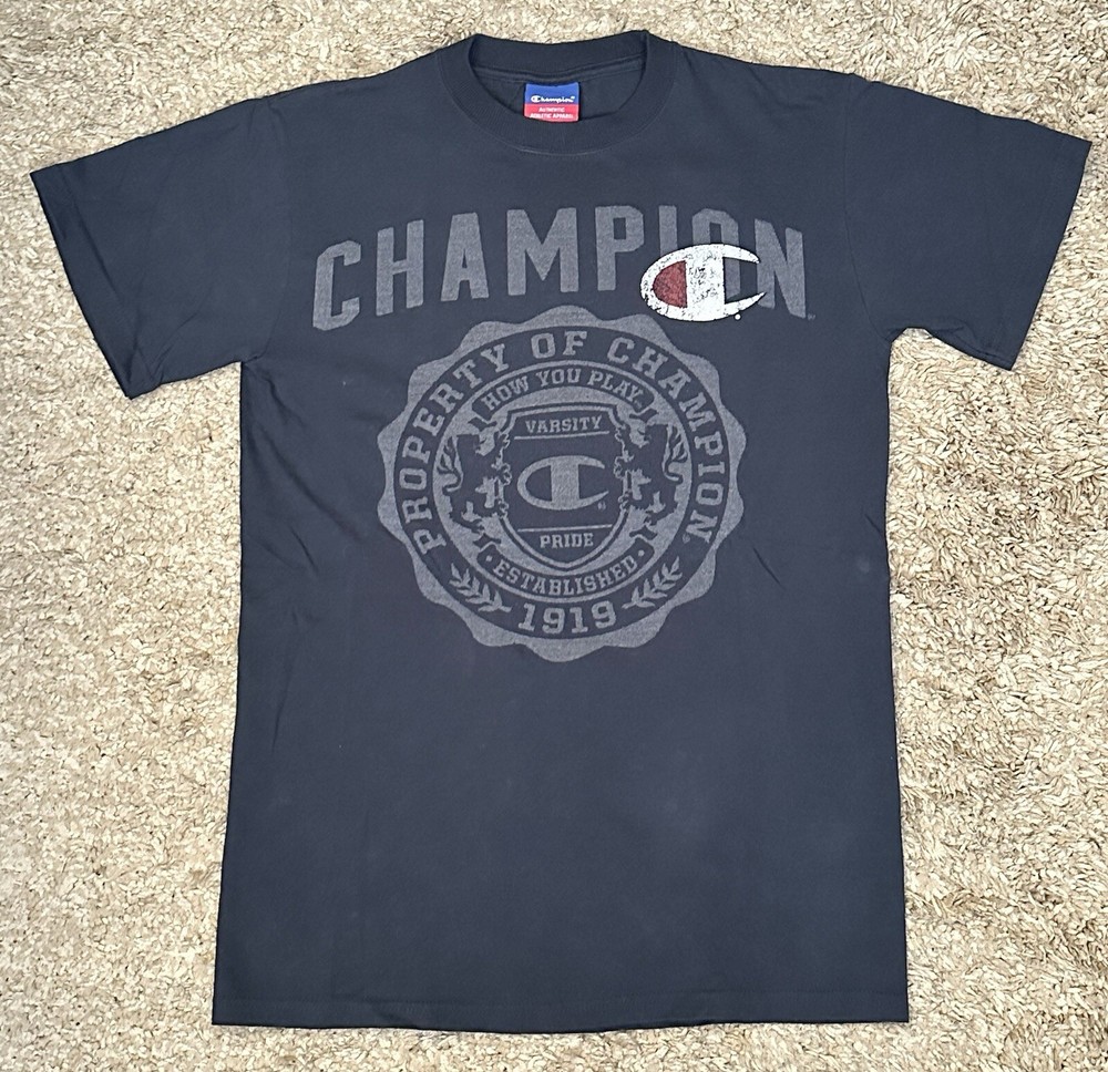 Champion Authentic Athletic Apparel Men’s S Navy Blue Graphic Logo S/S T-Shirt