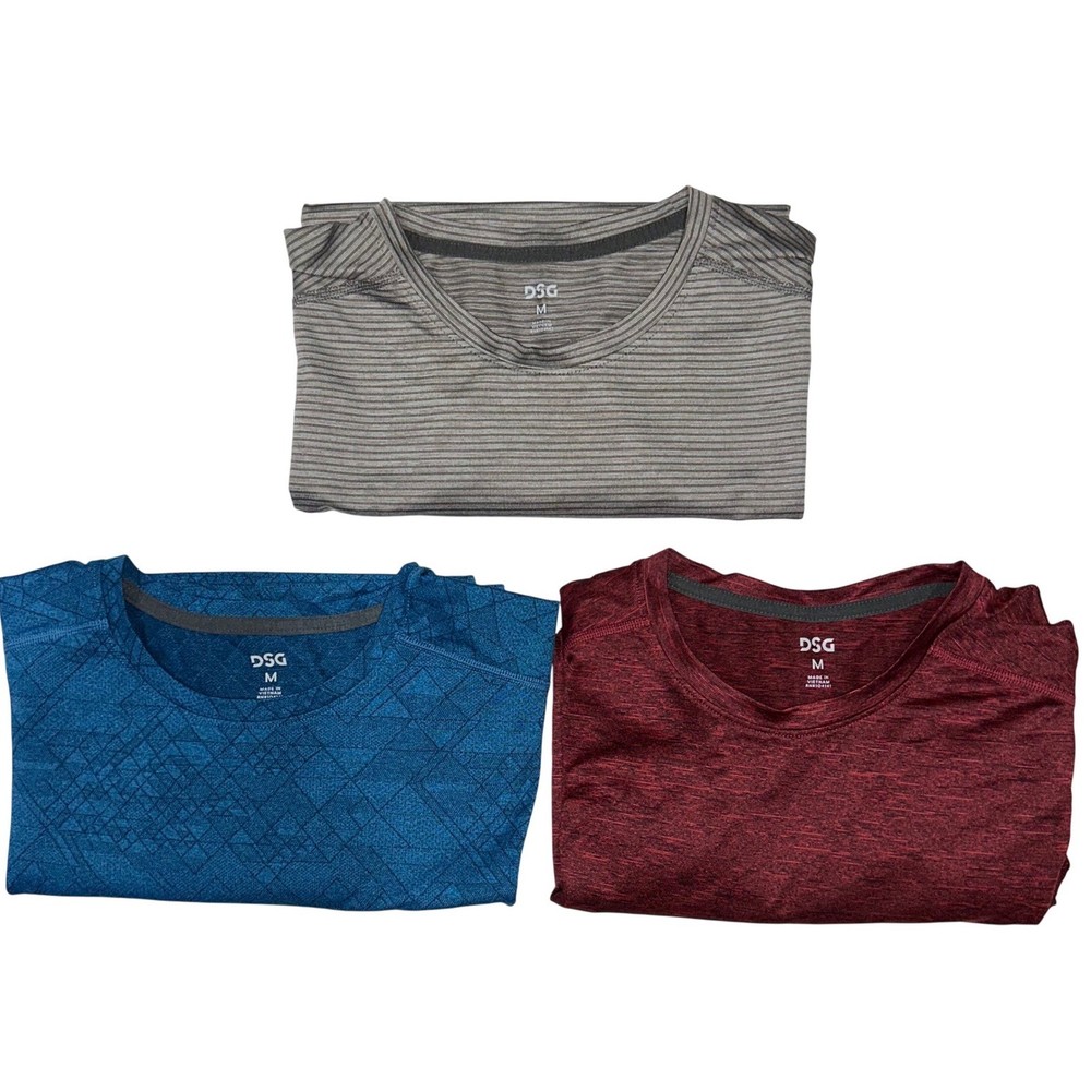 DSG Mens Activewear T-Shirt Bundle 3 Pack Blue Red Grey Medium Performance Tee