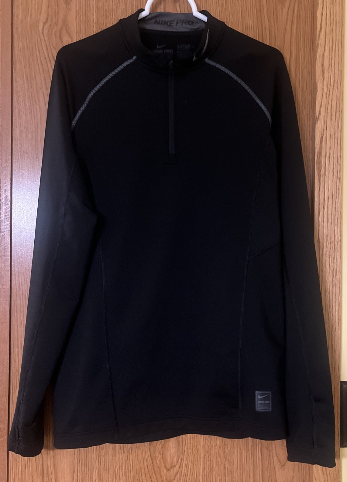 Nike Pro Dri Fit Fitted 1/4 Zip Pullover Mens Size M Black Polyester Spandex LS gallery