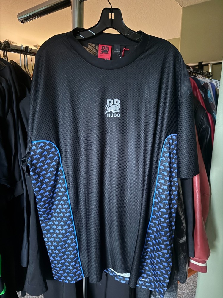 HUGO Boss x VISA RB F1 Mens XL Black Blue Mesh Jersey T Shirt Formula 1