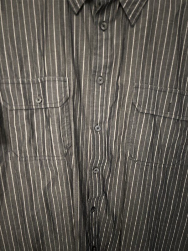 Mossimo Dark Gray W White Stripes Men's Short Sleeve Collared Dress Shirt Sz XL gallery