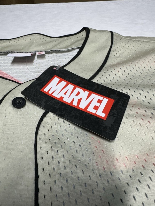 Marvel Baseball Jersey Mens Size 4XL Beige Button Up Shirt Hulk Iron Man Captain gallery