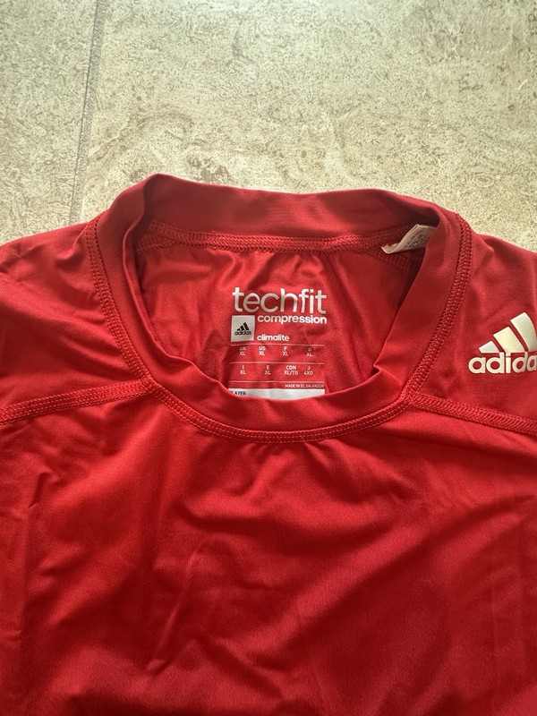 adidas Techfit Compression Long Sleeve Crew Neck Pullover Shirt Red Men's XL gallery