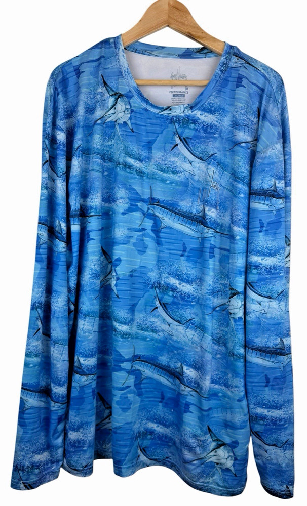 Guy Harvey Marlin All Over Print Performance Fishing Shirt Long Sleeve XL UPF