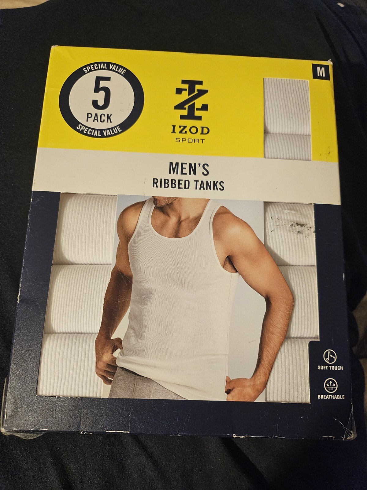 IZOD Tank Top Men's Medium White Cotton Ribbed Round Neck Undershirts Pack of 5 gallery