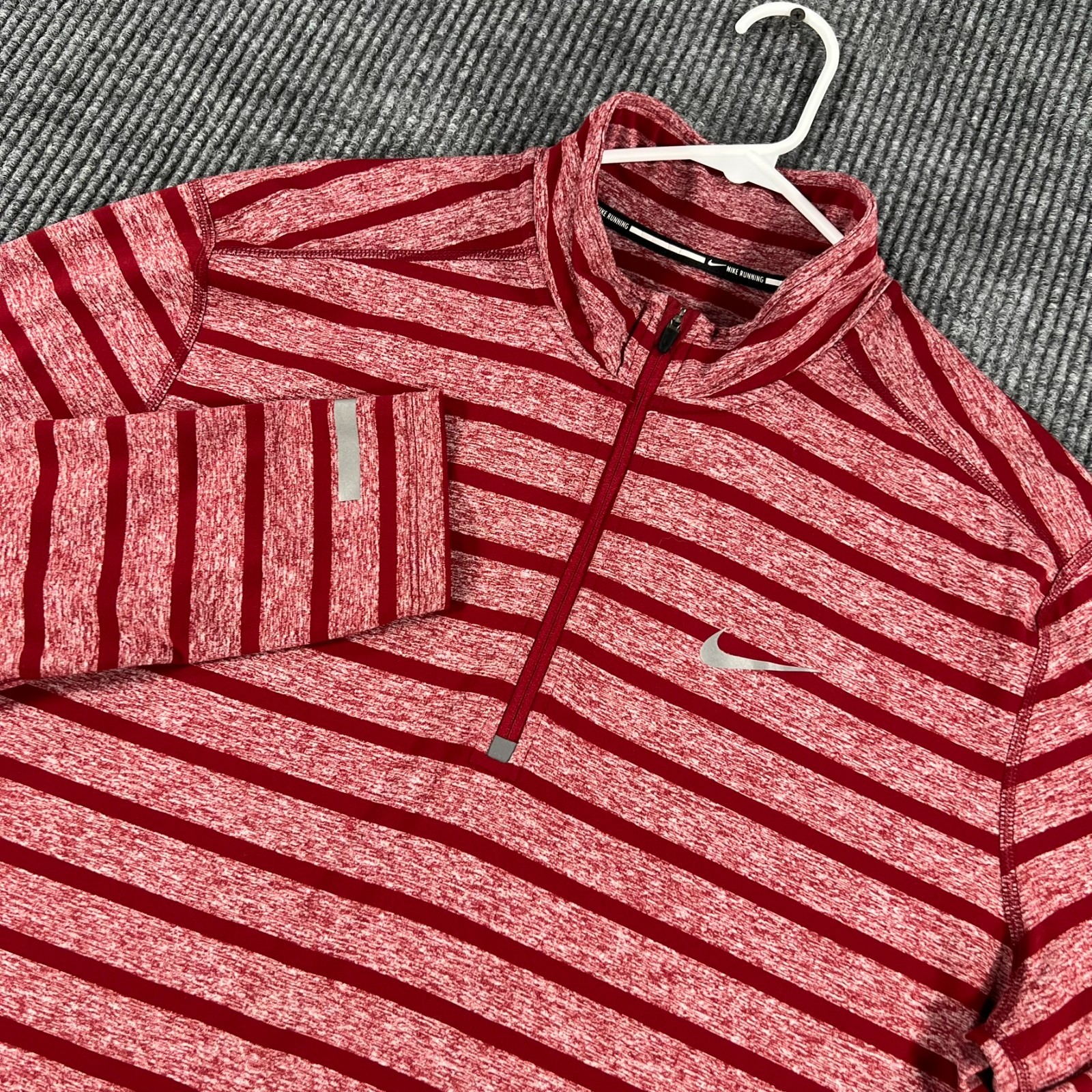 Nike Pullover Shirt Mens Large Red Striped Long Sleeve 1/4 Zip Dri Fit Run Golf gallery