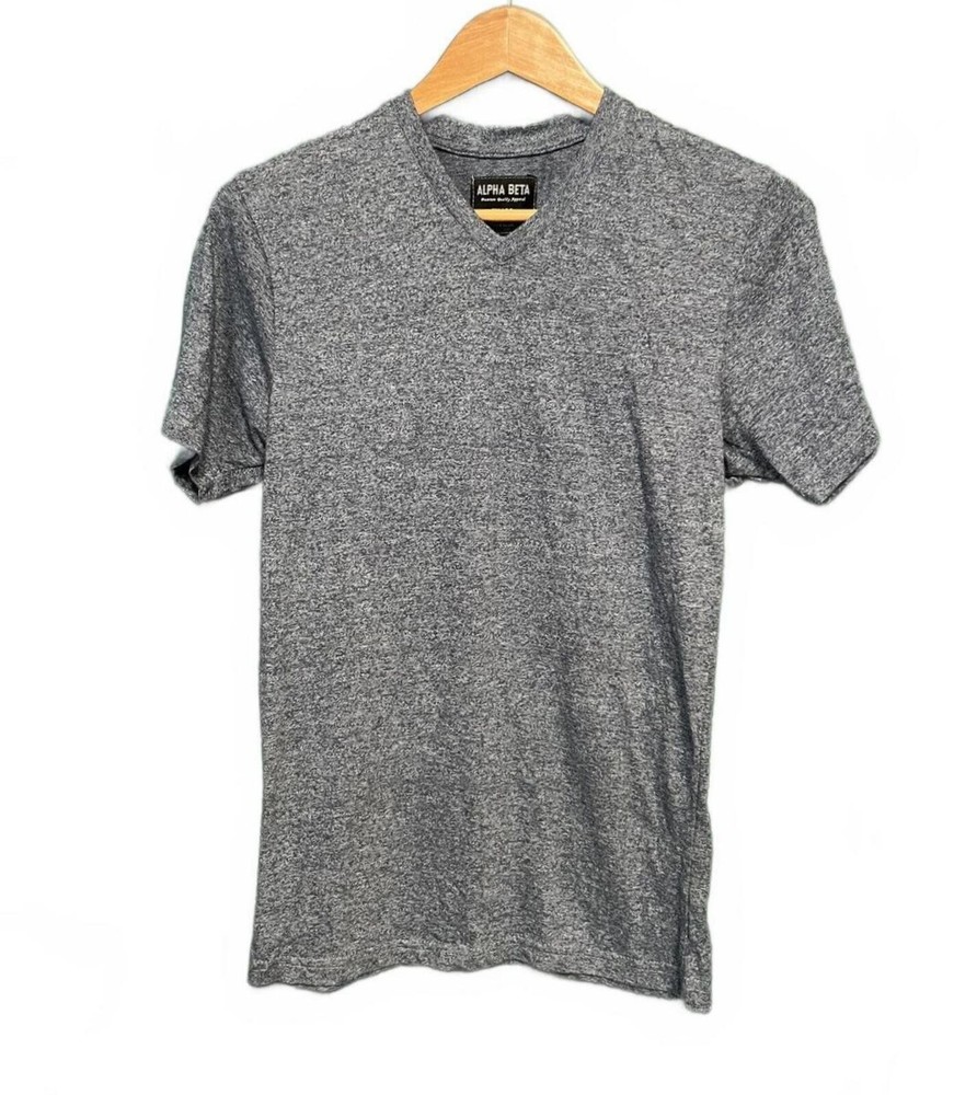 Alpha Beta Men’s Gray Marled V-Neck T-Shirt - Essential Minimalist Basics Size S